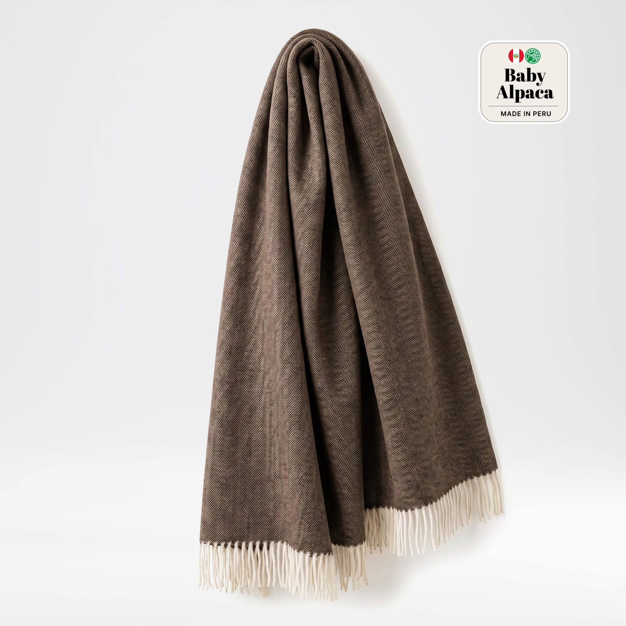 Baby Alpaca Throw Herringbone Chocolate