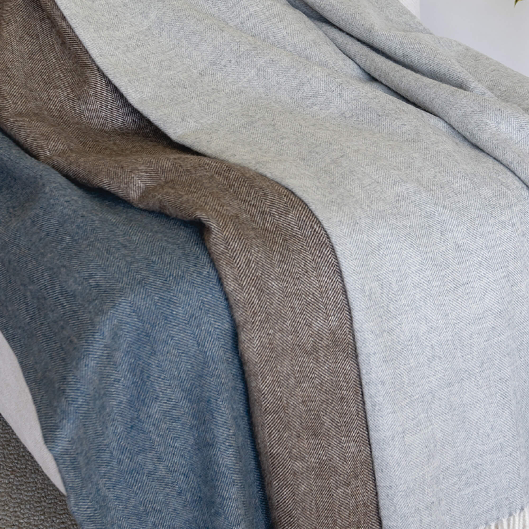 Baby Alpaca Throw Herringbone Deep Blue