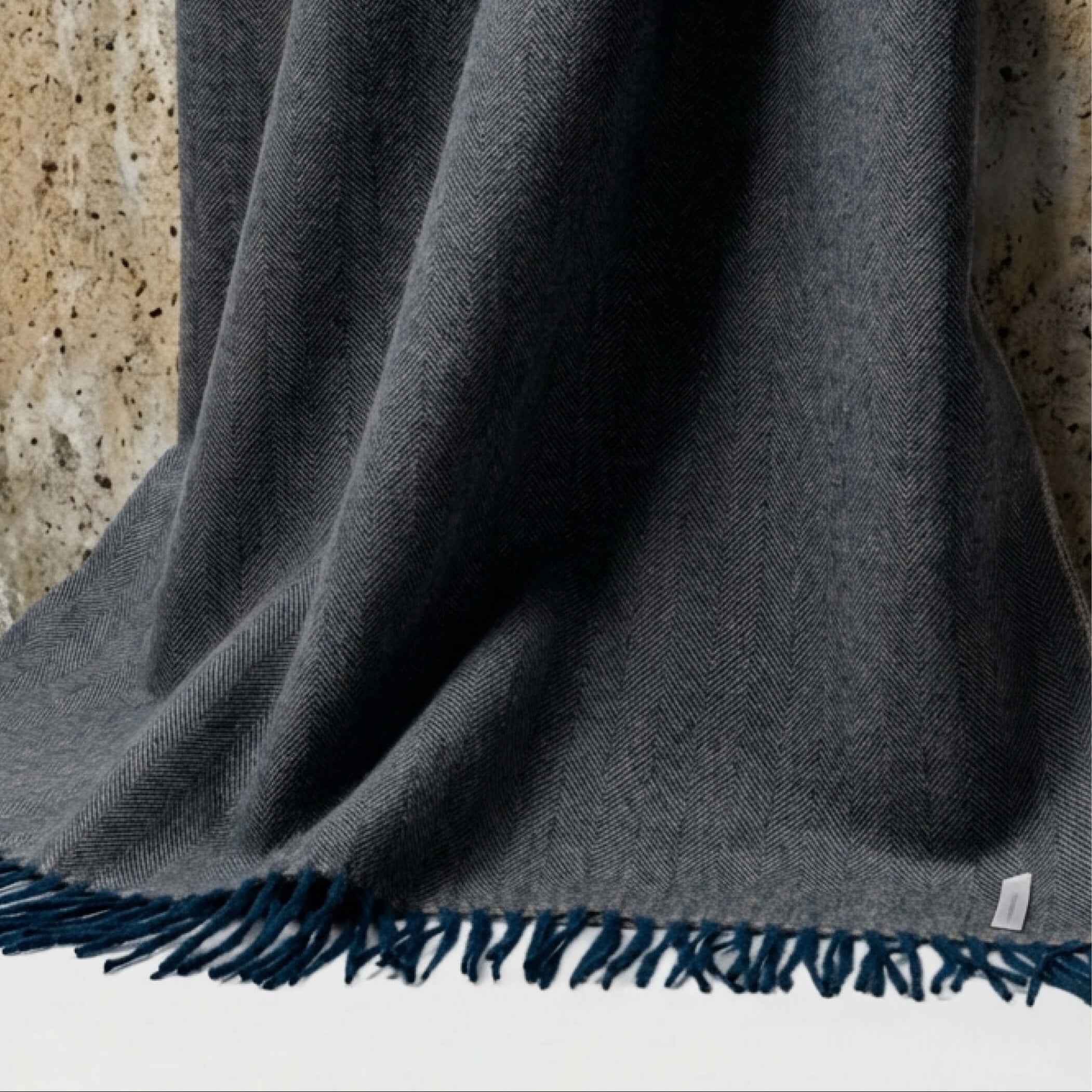 Baby Alpaca Throw Herringbone Deep Blue